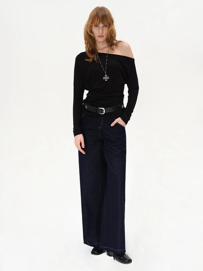 AFTADAWN Two Way Off Shoulder Merino Wool Top T-shirt