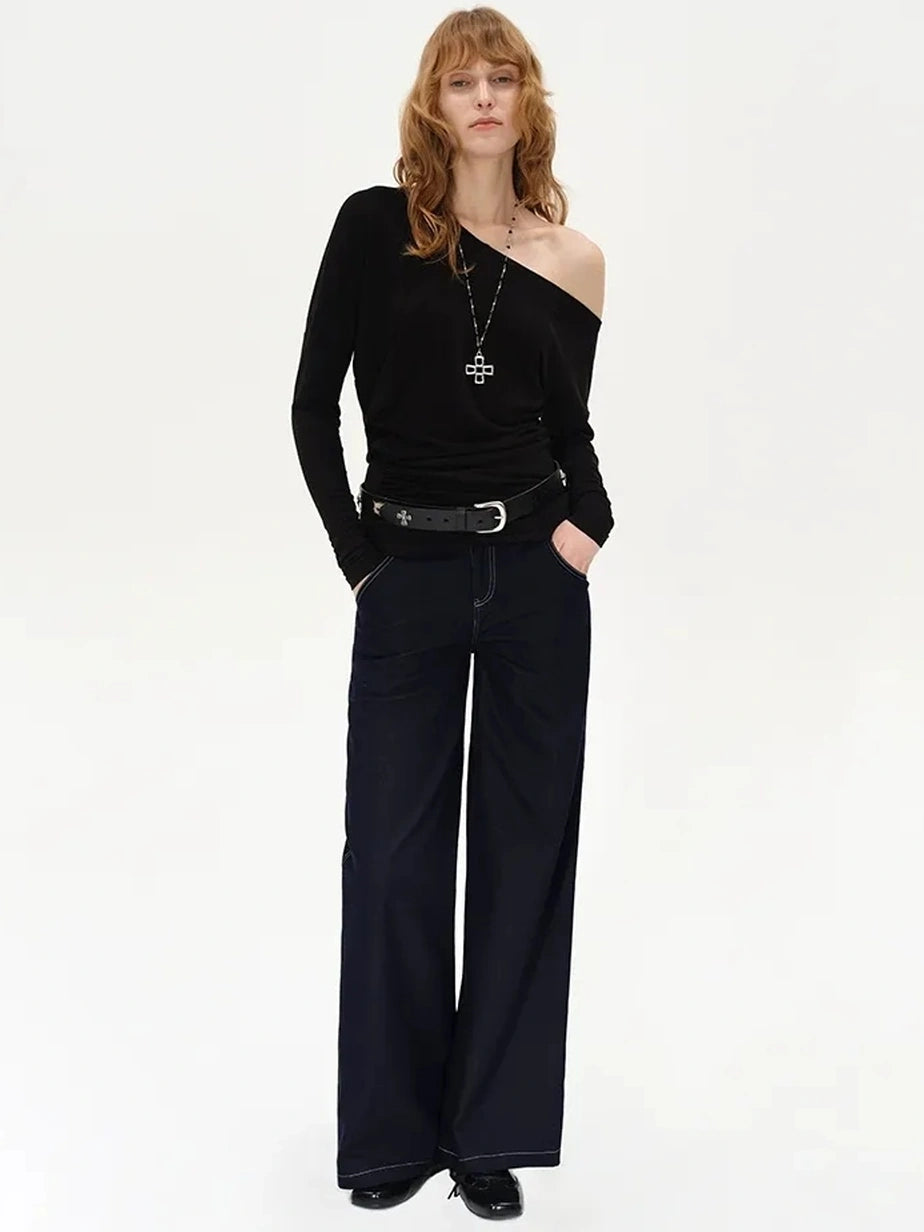 AFTADAWN Two Way Off Shoulder Merino Wool Top T-shirt