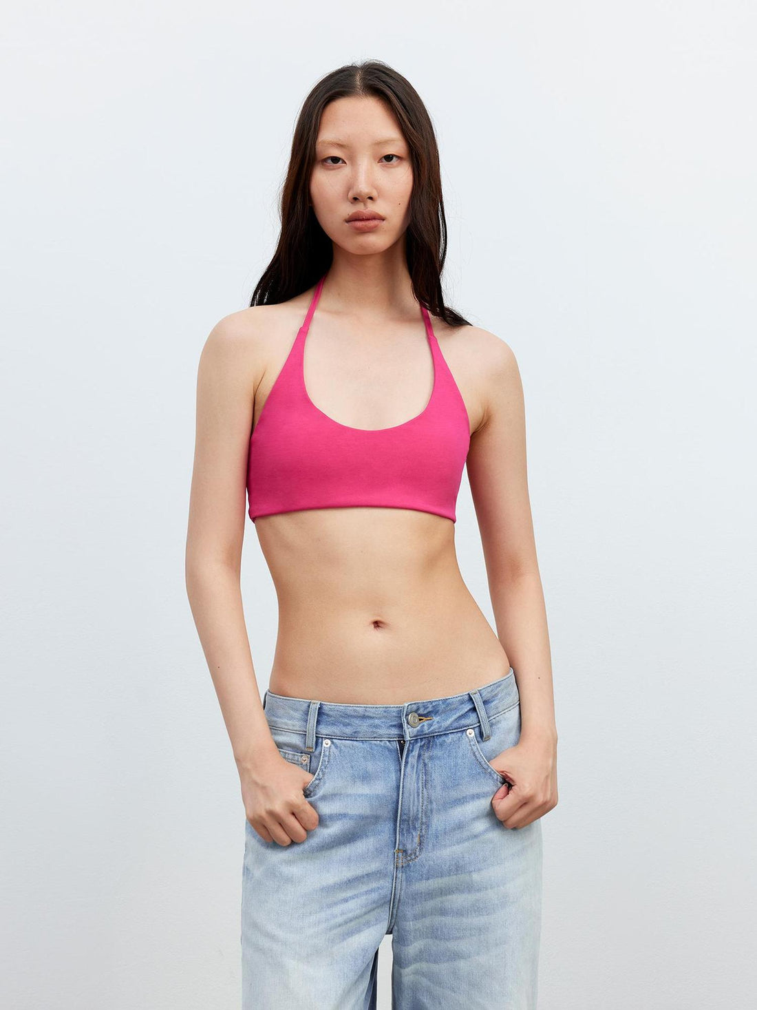 AFTADAWN U Back Tied Halter Modal Yoga Top With Built In Bra