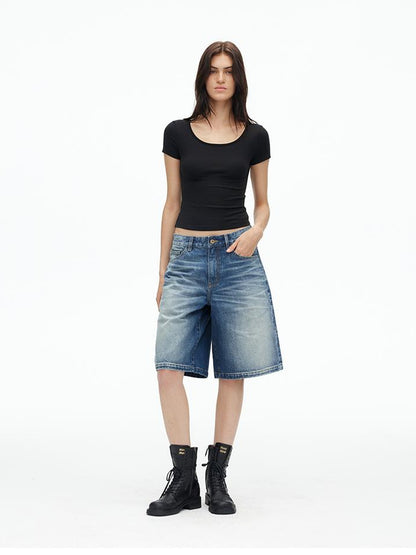AFTADAWN U Neck Lace Up Back Short Sleeve Top