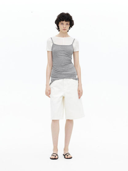 AFTADAWN U Neck Merino Wool Layering Sleeveless Top With Built In Camisole