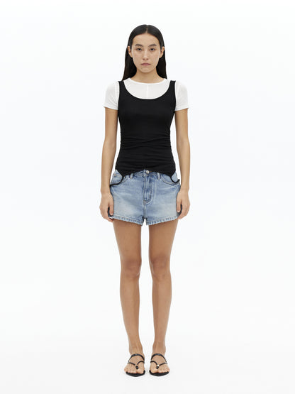 AFTADAWN U Neck Merino Wool Layering Sleeveless Top With Built In Camisole
