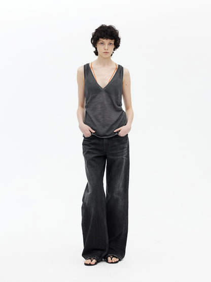 AFTADAWN V-Neck Camisole With Contrast Spaghetti Strap And Built-In Padding