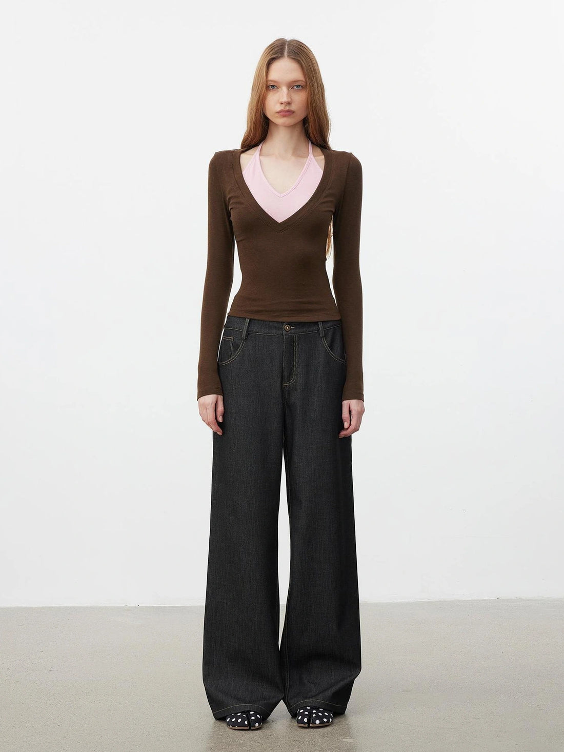 AFTADAWN V-Neck Layered Lyocell Merino Wool Top T-shirt