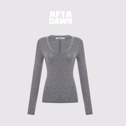 AFTADAWN_V-Neck_Pleated_Waist_Tencel_Wool_Top_MISSTT