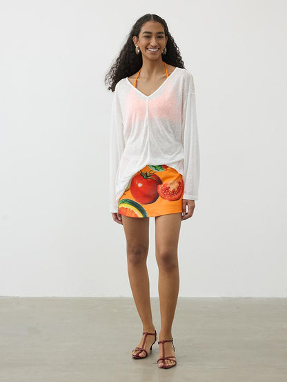 AFTADAWN V-Neck Snowflake Textured Sun Protection Tunic Top