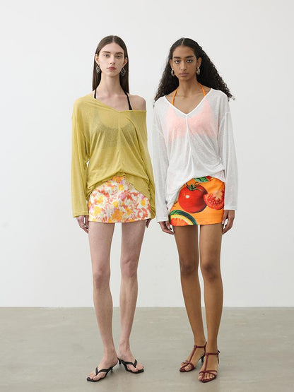 AFTADAWN V-Neck Snowflake Textured Sun Protection Tunic Top