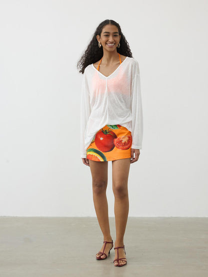 AFTADAWN V-Neck Snowflake Textured Sun Protection Tunic Top