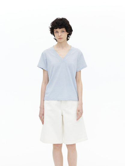 AFTADAWN V-Neck Striped Lyocell Tee