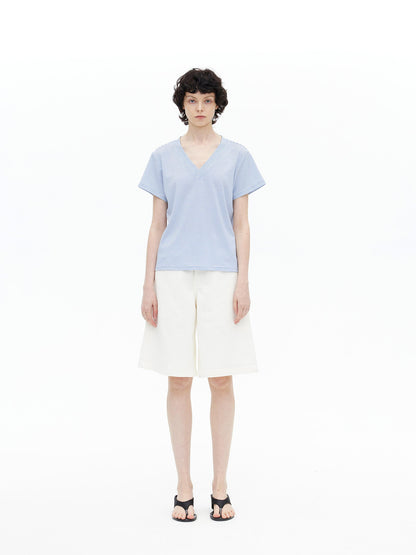 AFTADAWN V-Neck Striped Lyocell Tee