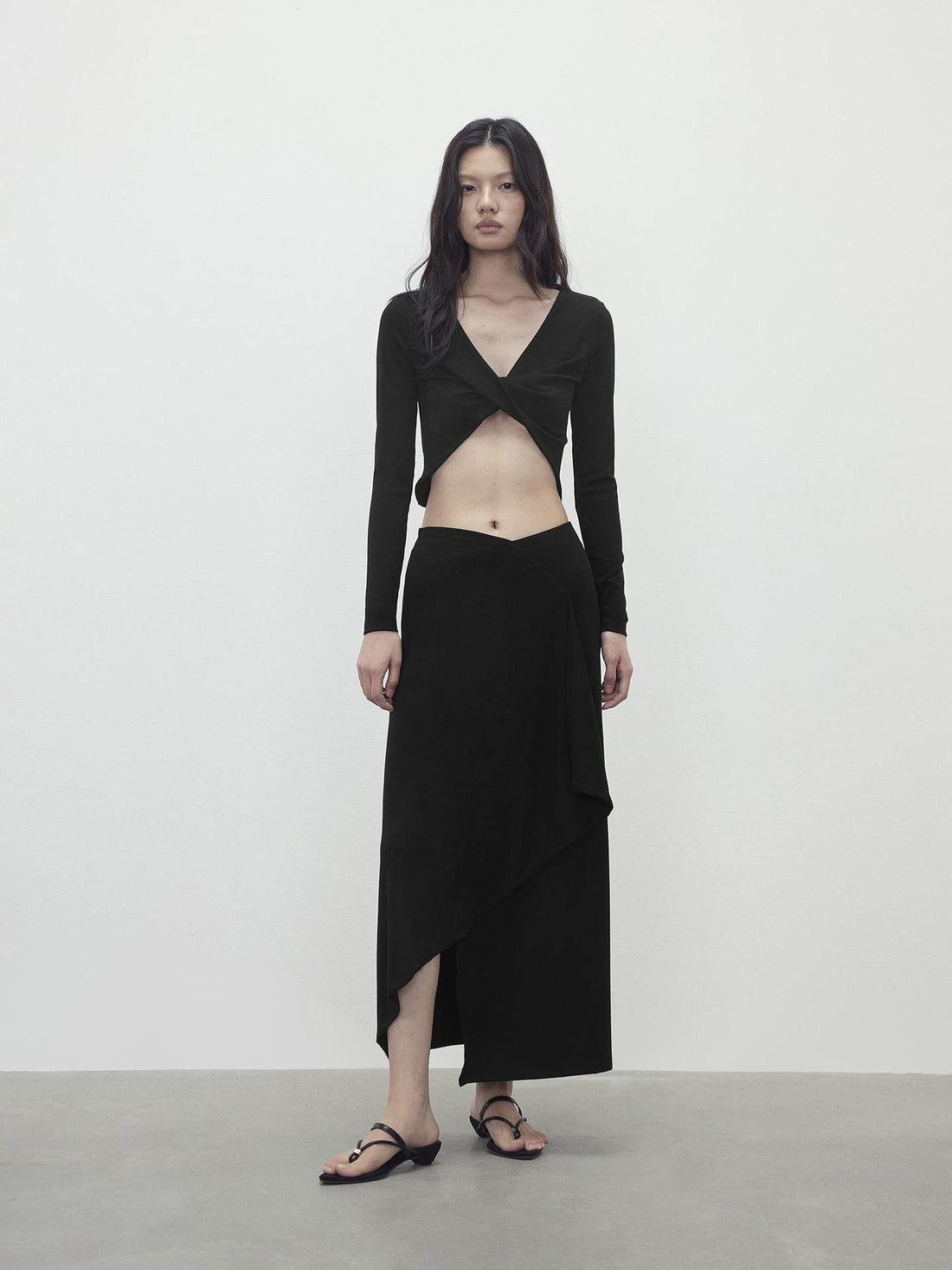 AFTADAWN V-Neck Twist Top Asymmetrical Skirt Set