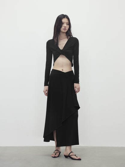 AFTADAWN V-Neck Twist Top Asymmetrical Skirt Set