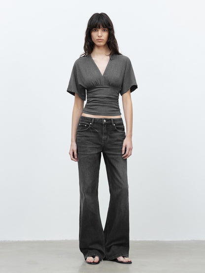 AFTADAWN V-Neck Waist-Defining Batwing Sleeve Layered T-Shirt