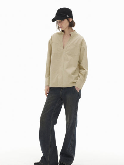 AFTADAWN V-neck Double Pocket Loose Lyocell Women&