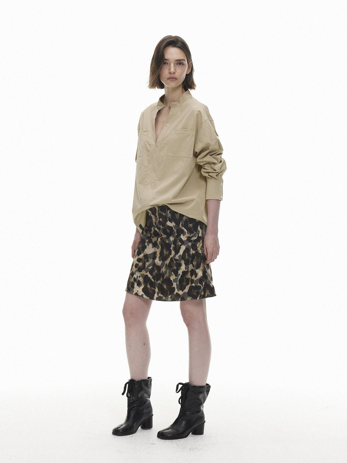 AFTADAWN V-neck Double Pocket Loose Lyocell Women&
