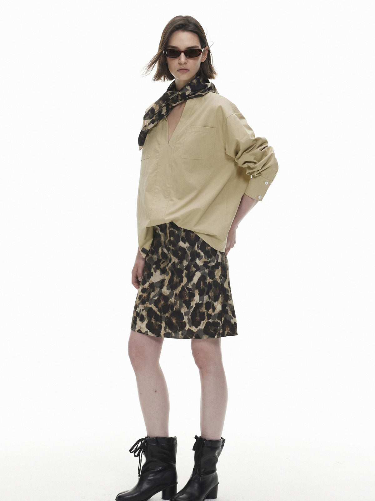 AFTADAWN V-neck Double Pocket Loose Lyocell Women&