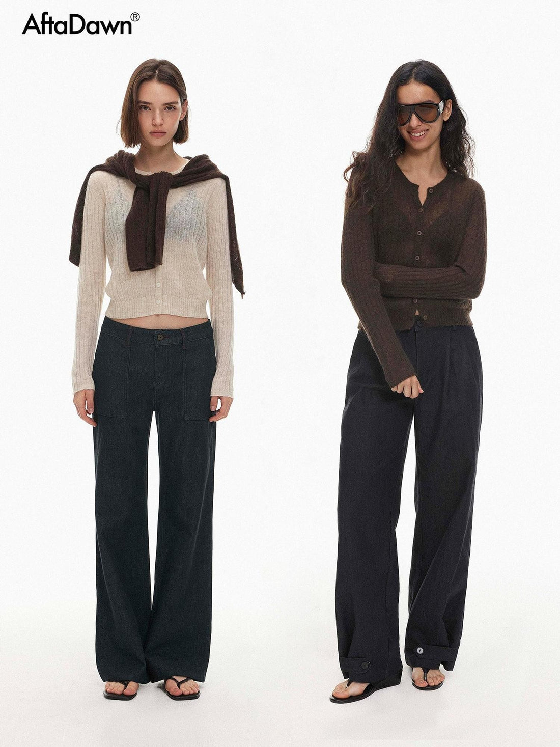 AFTADAWN V-neck Ribbed Button Down Wool Women&