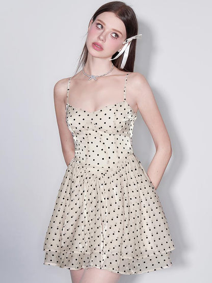 AFTADAWN V Waist Flocked Dot Sheer Mesh Dress