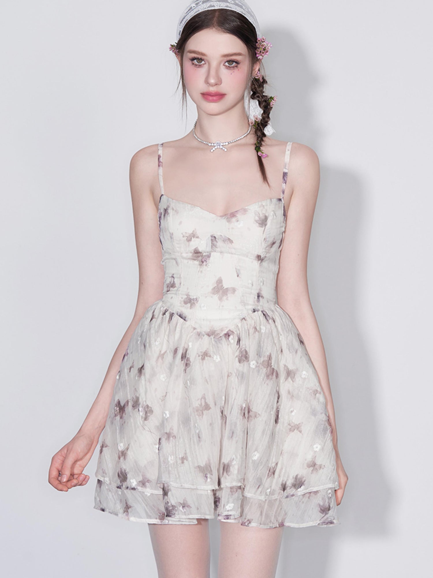AFTADAWN V Waist Floral Embroidered Watercolor Print Flowing Gown