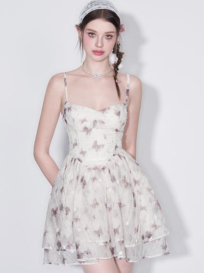 AFTADAWN V Waist Floral Embroidered Watercolor Print Flowing Gown
