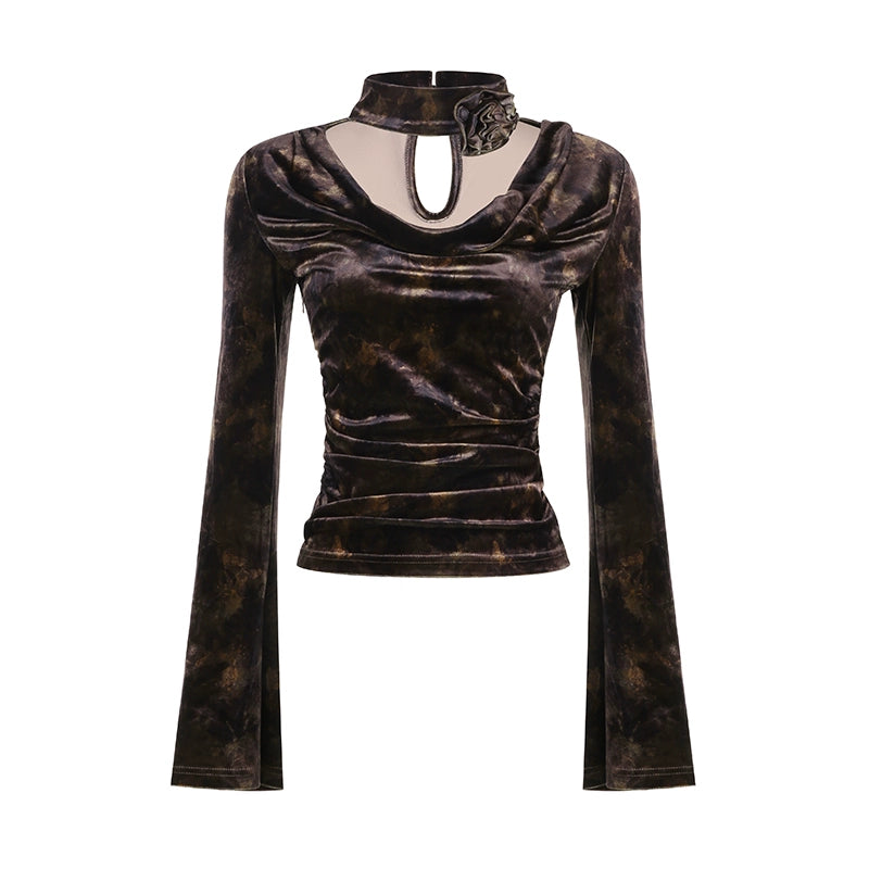 AFTADAWN_Velvet_Rose_Choker_Print_V-Neck_Blouse_MISSTT