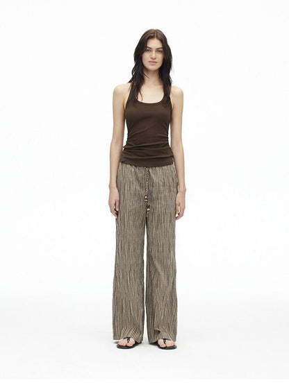AFTADAWN Vertical Check Textured Beaded Drawstring Women&