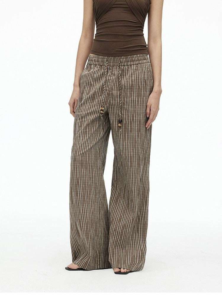 AFTADAWN Vertical Check Textured Beaded Drawstring Women&