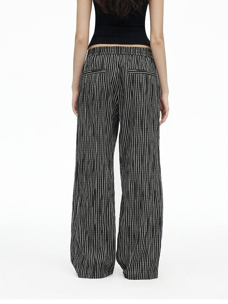 AFTADAWN Vertical Check Textured Beaded Drawstring Women&