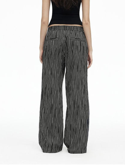 AFTADAWN Vertical Check Textured Beaded Drawstring Women&