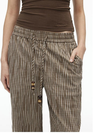 AFTADAWN Vertical Check Textured Beaded Drawstring Women&