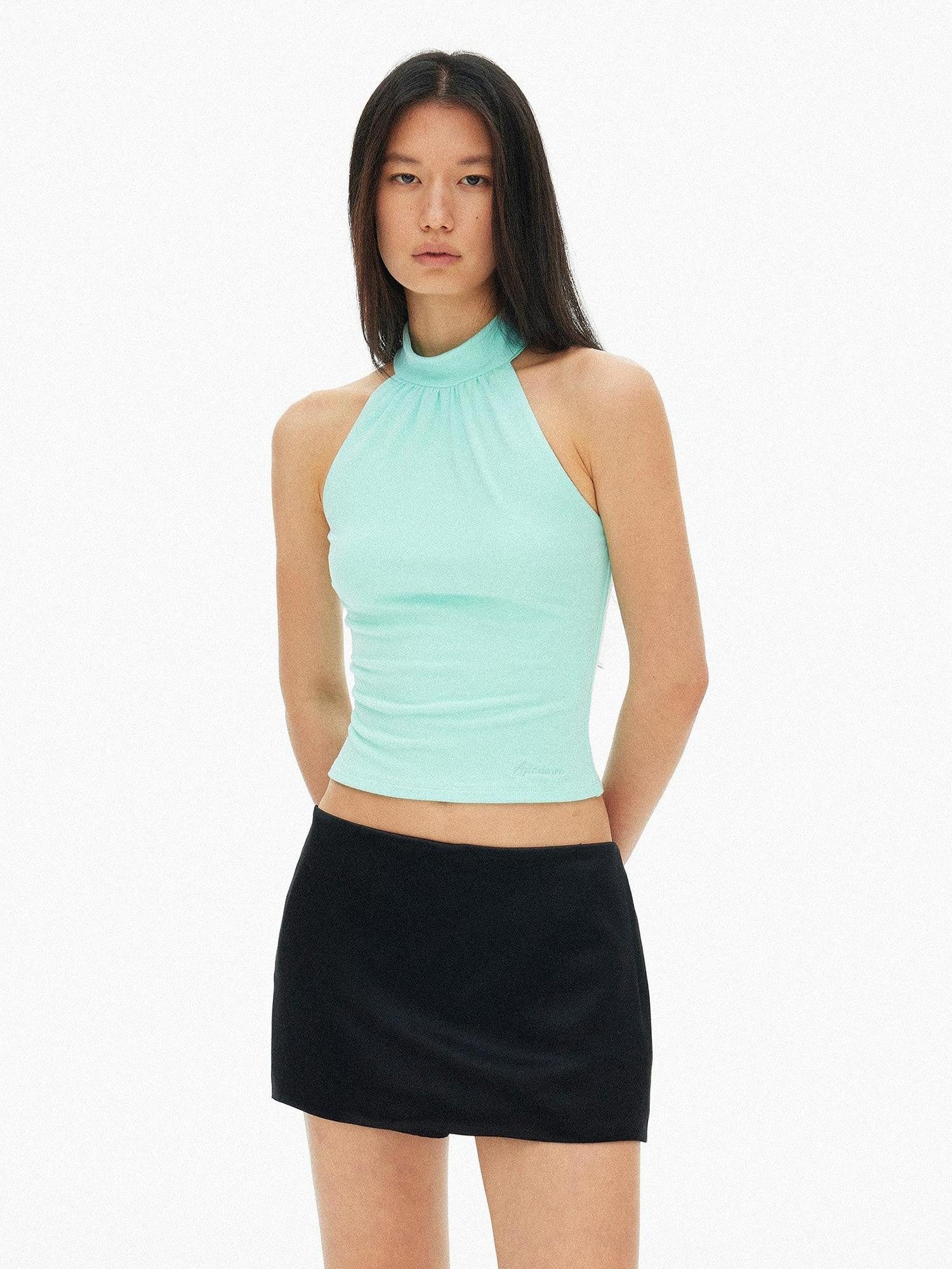 AFTADAWN Vertical Cutout Open Back Stand Collar Women&