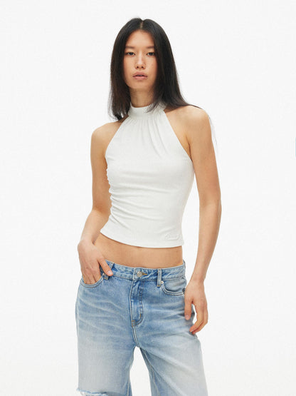 AFTADAWN Vertical Cutout Open Back Stand Collar Women&