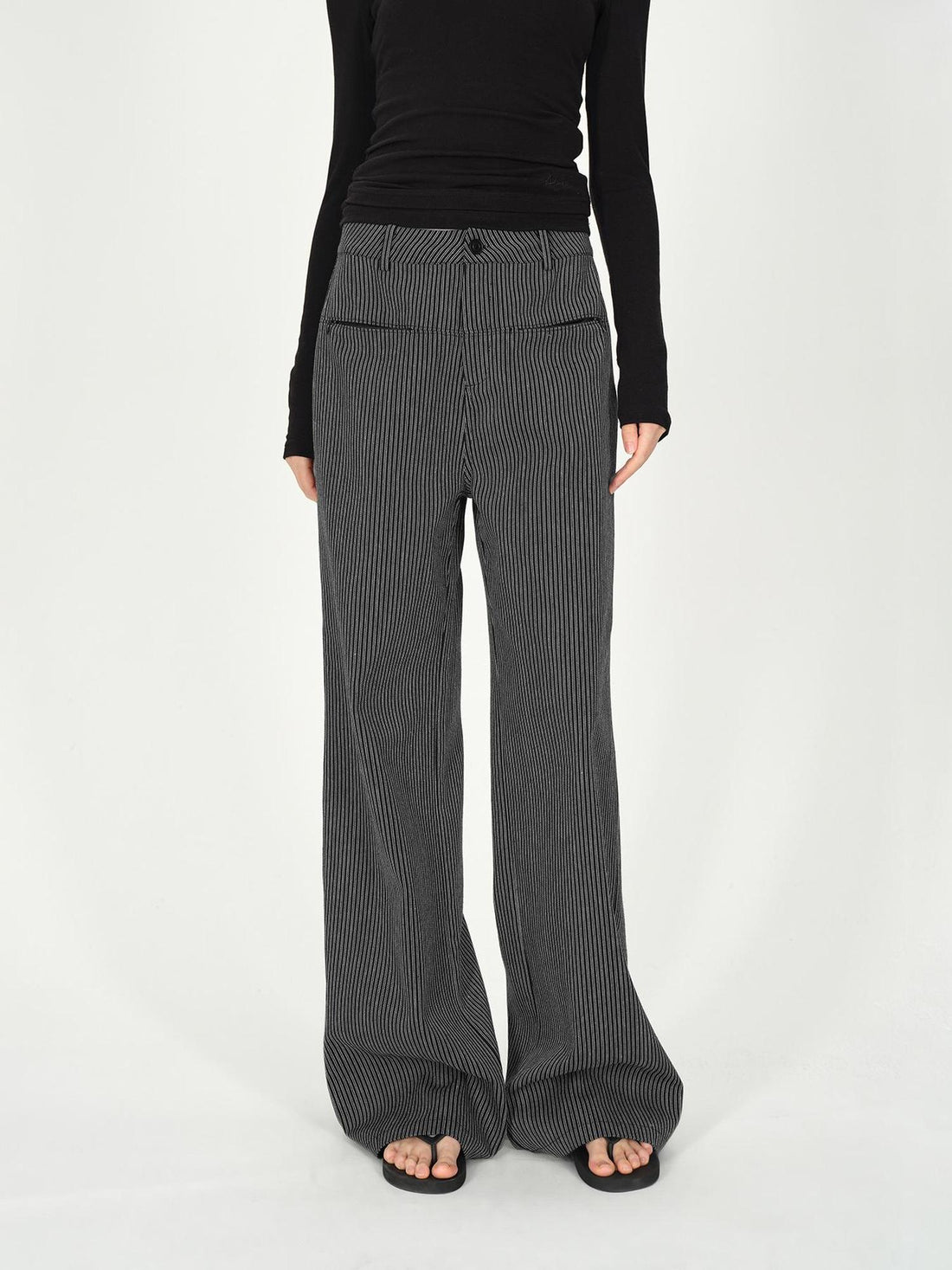 AFTADAWN Vertical Stripe Cotton Wide Leg Trousers