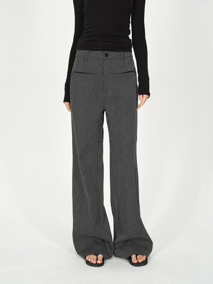 AFTADAWN Vertical Stripe Cotton Wide Leg Trousers