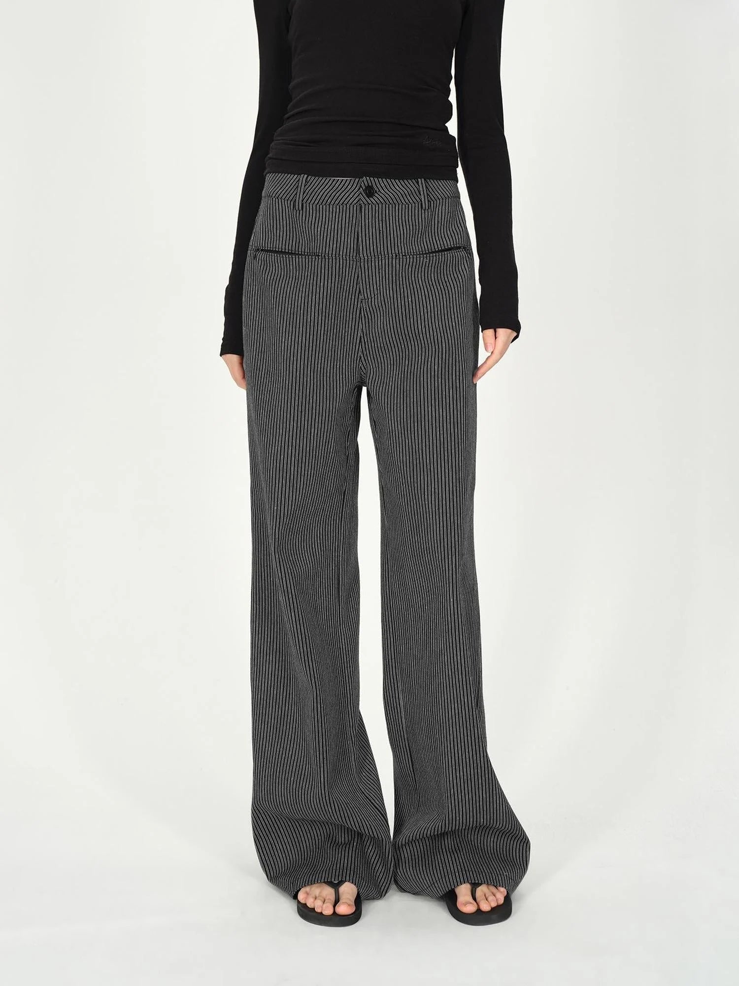 Vertical Stripe Cotton Wide Leg Trousers