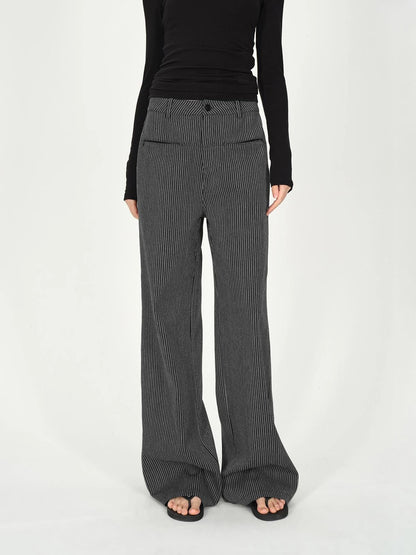 Vertical Stripe Cotton Wide Leg Trousers