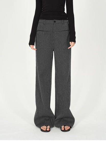AFTADAWN Vertical Stripe Cotton Wide Leg Trousers