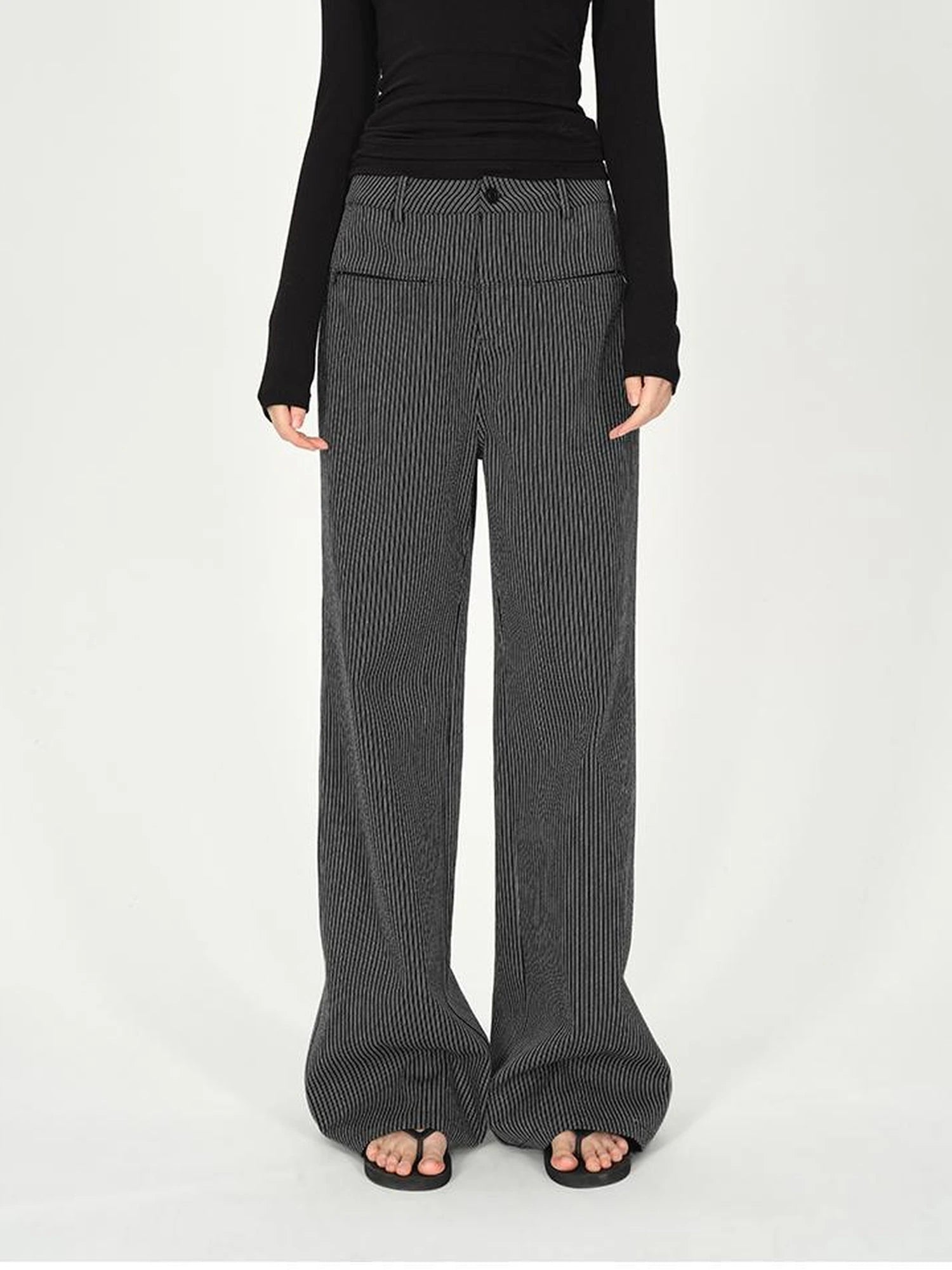 Vertical Stripe Cotton Wide Leg Trousers