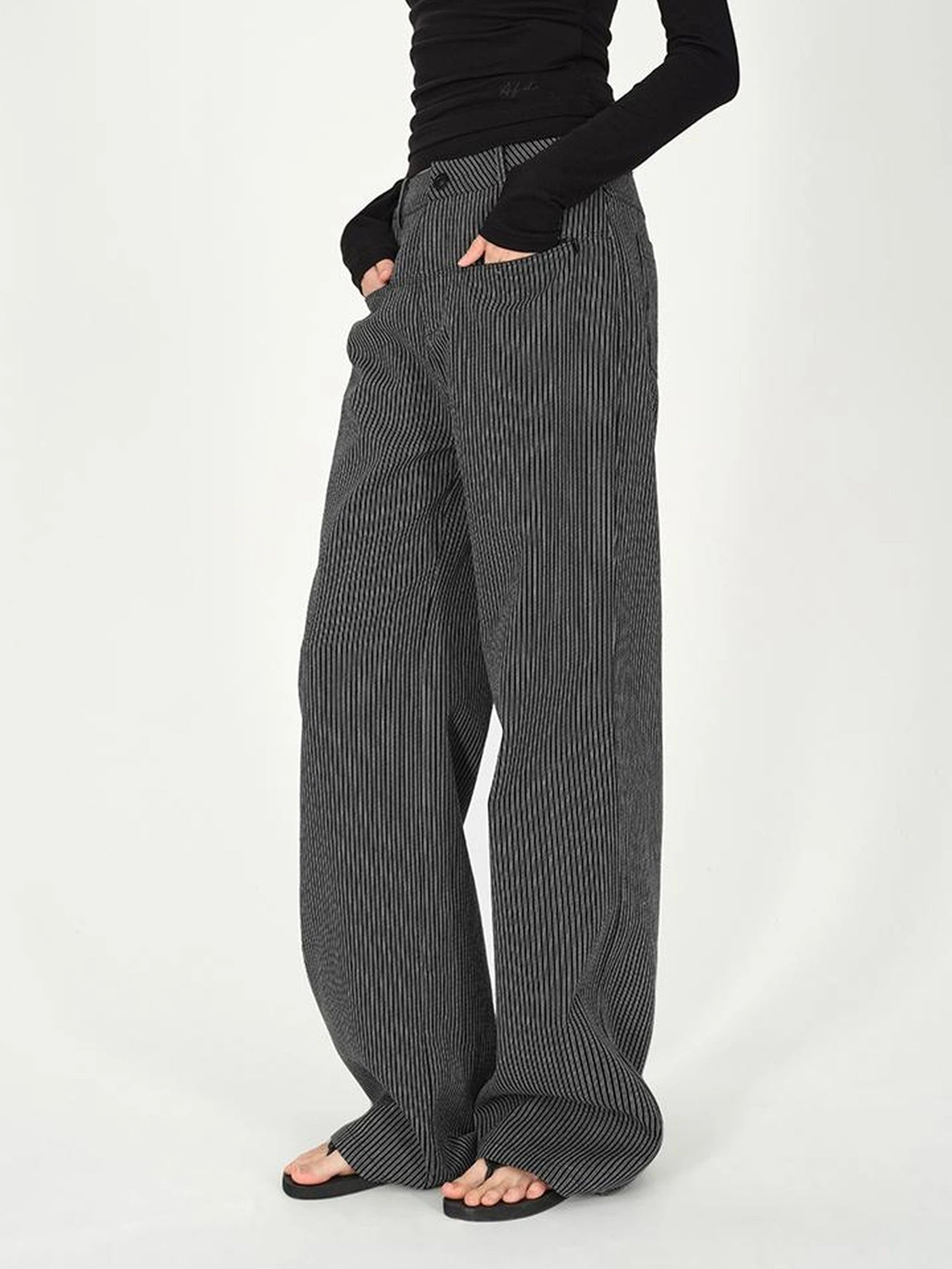 Vertical Stripe Cotton Wide Leg Trousers