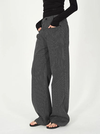 Vertical Stripe Cotton Wide Leg Trousers