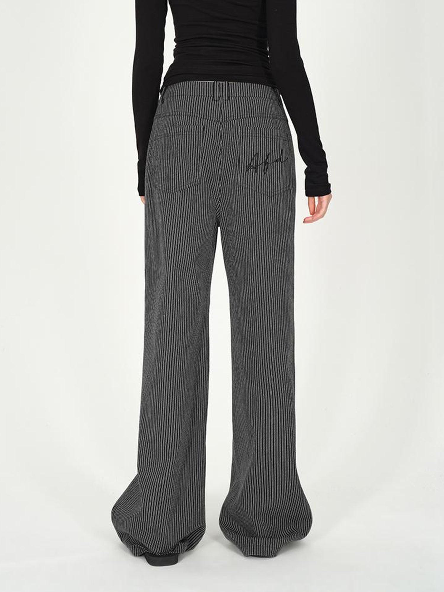 AFTADAWN Vertical Stripe Cotton Wide Leg Trousers