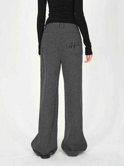 Vertical Stripe Cotton Wide Leg Trousers