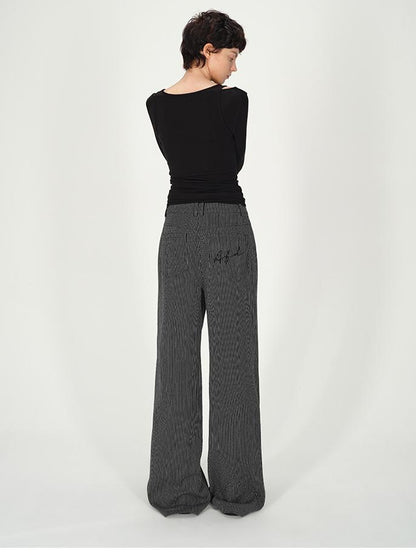 AFTADAWN Vertical Stripe Cotton Wide Leg Trousers