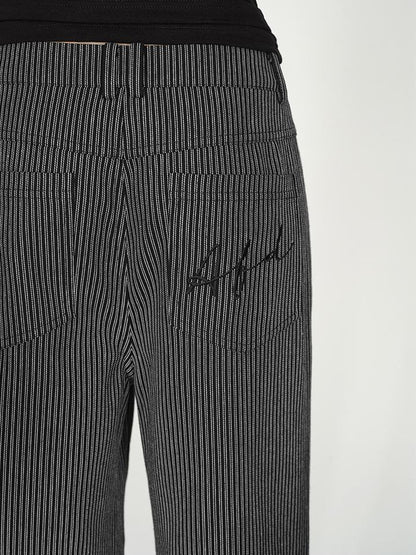 AFTADAWN Vertical Stripe Cotton Wide Leg Trousers