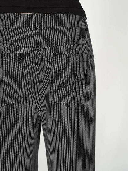 Vertical Stripe Cotton Wide Leg Trousers
