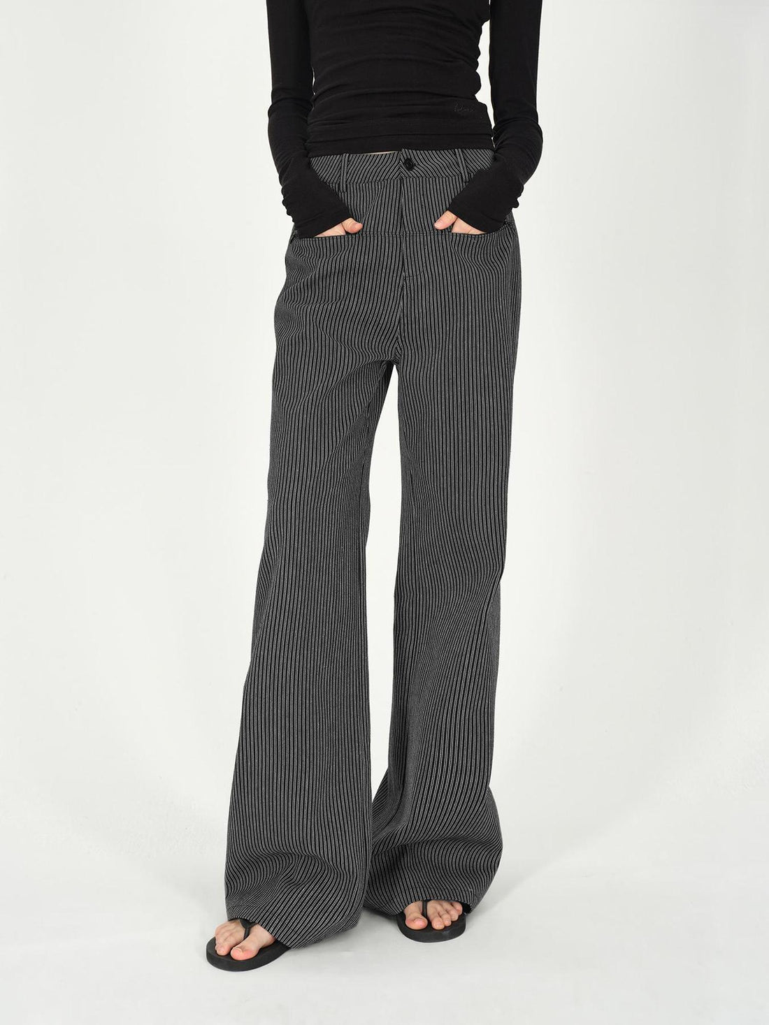 AFTADAWN Vertical Stripe Cotton Wide Leg Trousers
