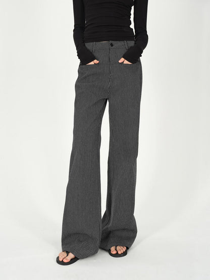 AFTADAWN Vertical Stripe Cotton Wide Leg Trousers