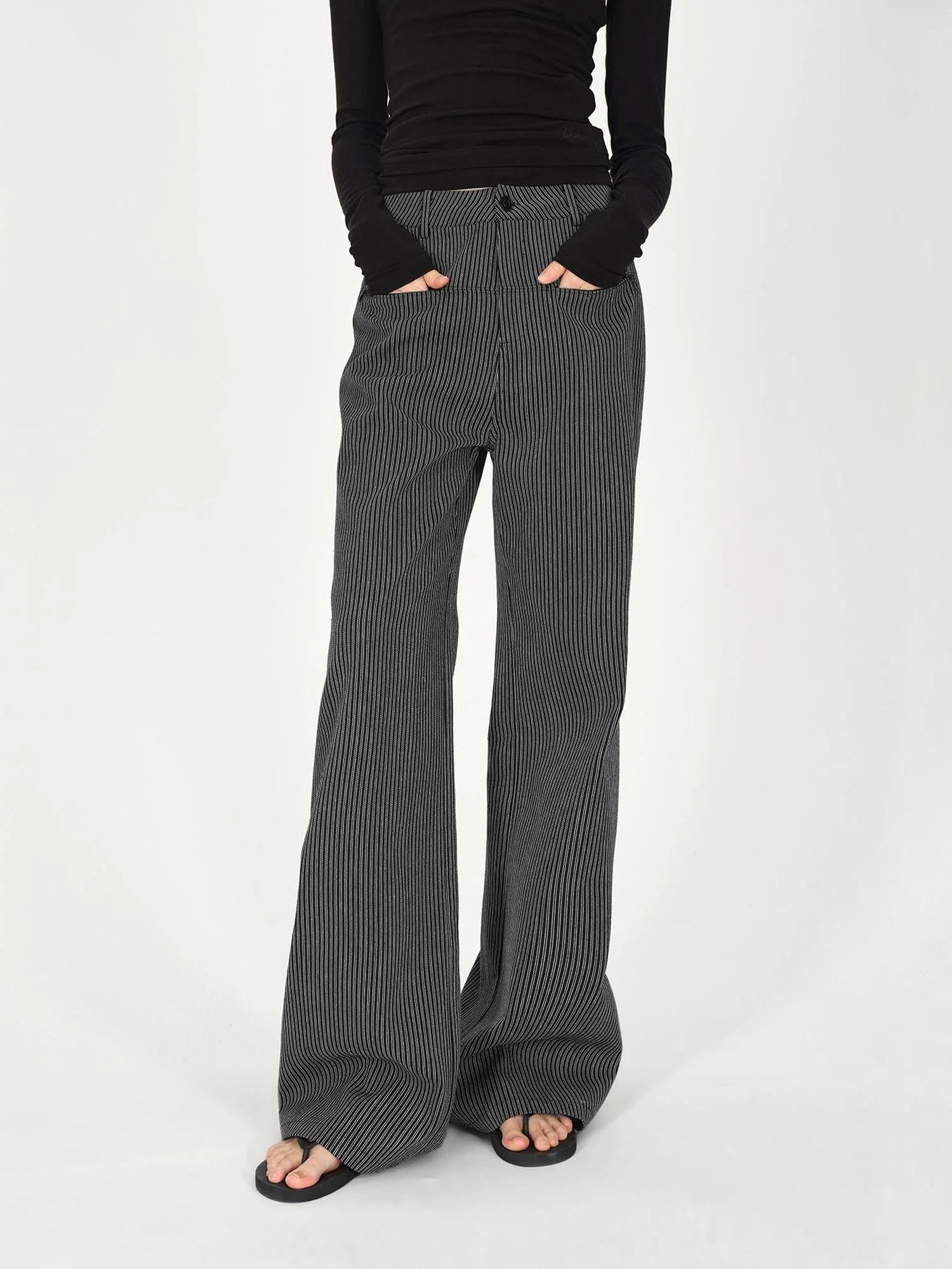 Vertical Stripe Cotton Wide Leg Trousers