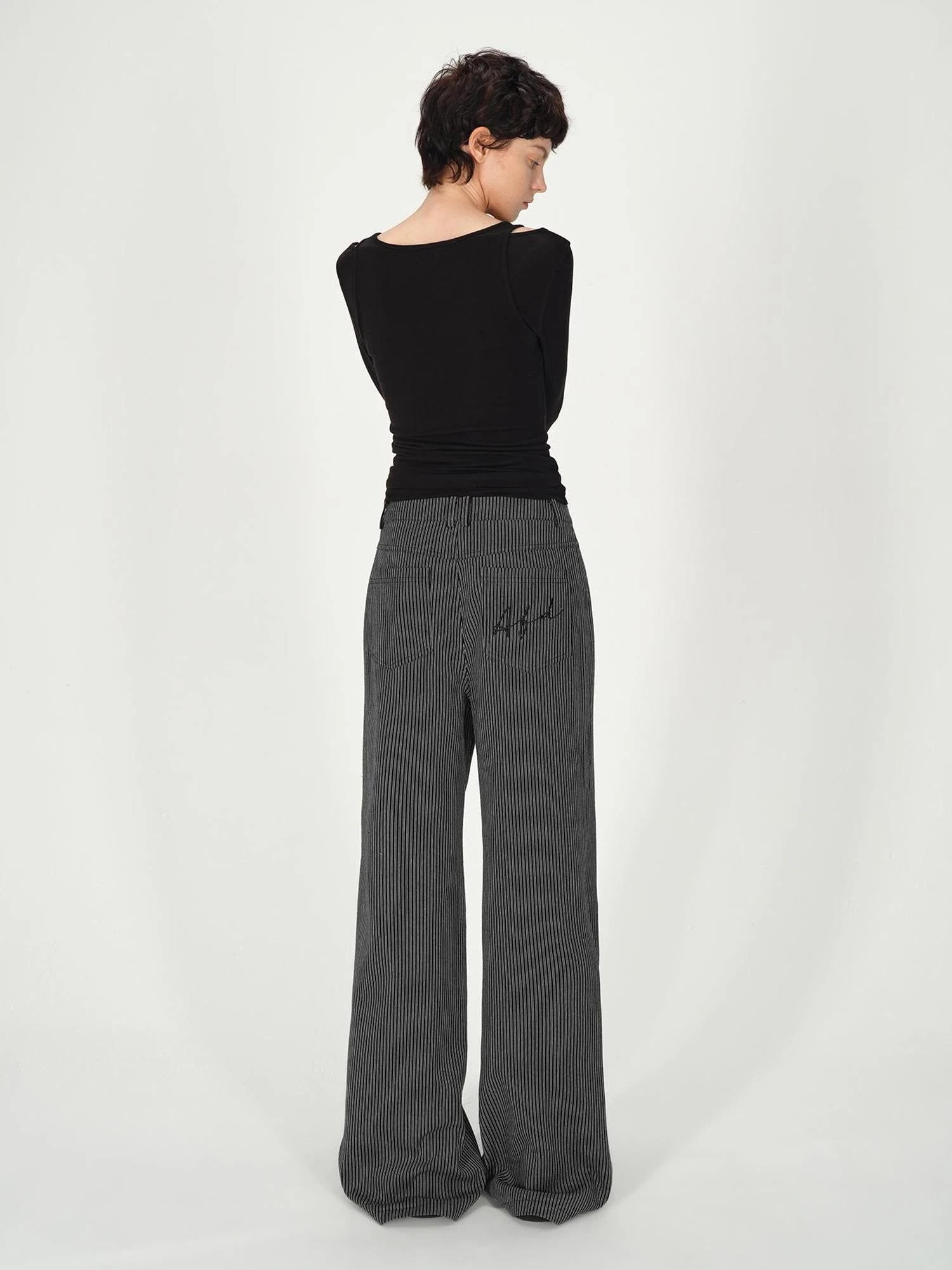 Vertical Stripe Cotton Wide Leg Trousers