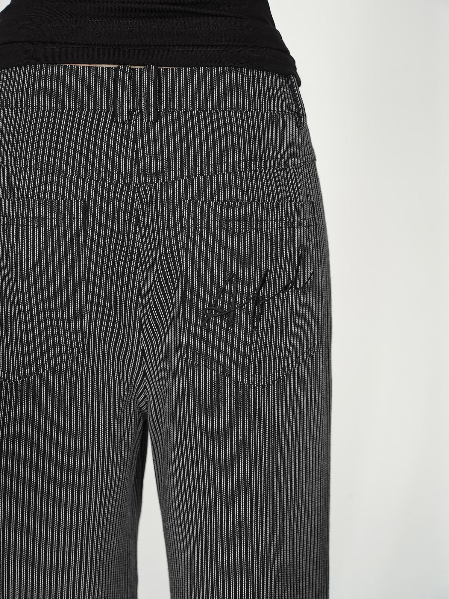 AFTADAWN Vertical Stripe Cotton Wide Leg Trousers